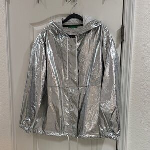 Clare V Silver Hooded Windbreaker Rain Jacket